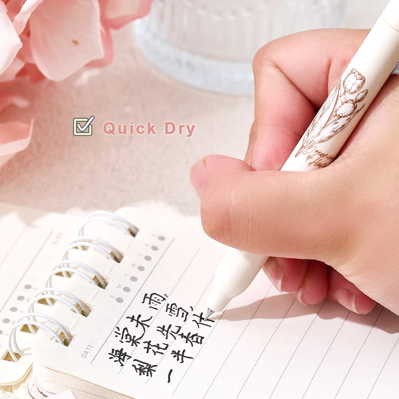 4PCS/Set Flower Gel Pen 0.5MM Quick Dry Gel Ink Pen For Students Creative Rotate Writing Pen Black Refill Neutral Pen Stationery