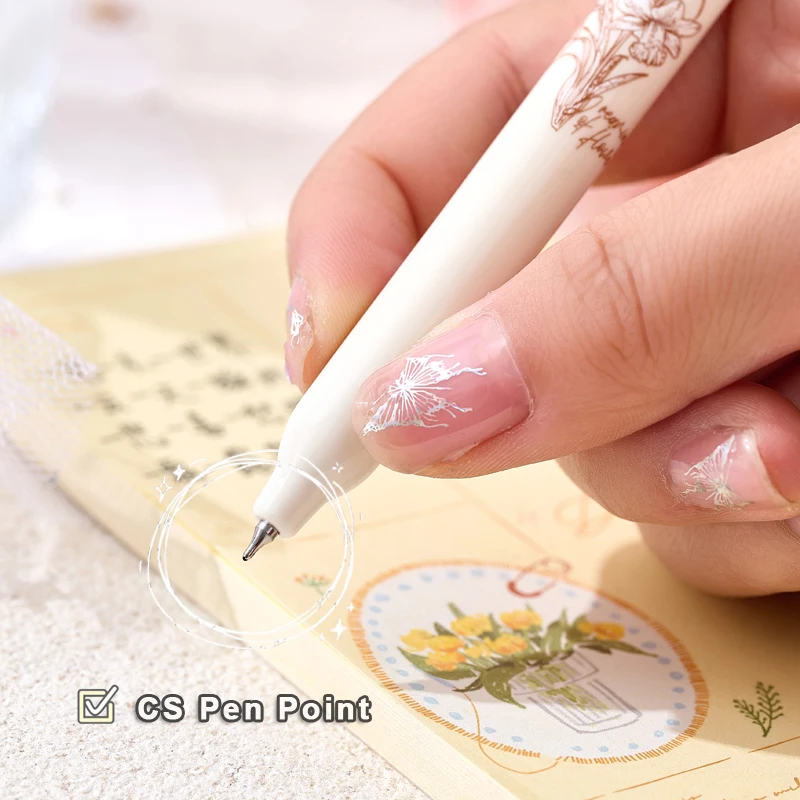 4PCS/Set Flower Gel Pen 0.5MM Quick Dry Gel Ink Pen For Students Creative Rotate Writing Pen Black Refill Neutral Pen Stationery