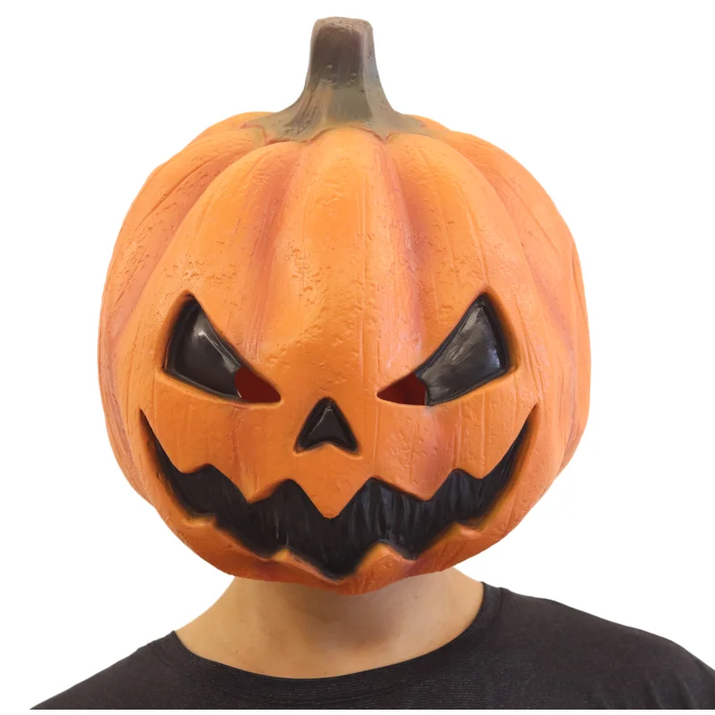 Halloween Devil Pumpkin Mask Cosplay Latex Full Face Headwear Party Pumpkin Head Latex Mask Creepy Demon Costume Props for Adult