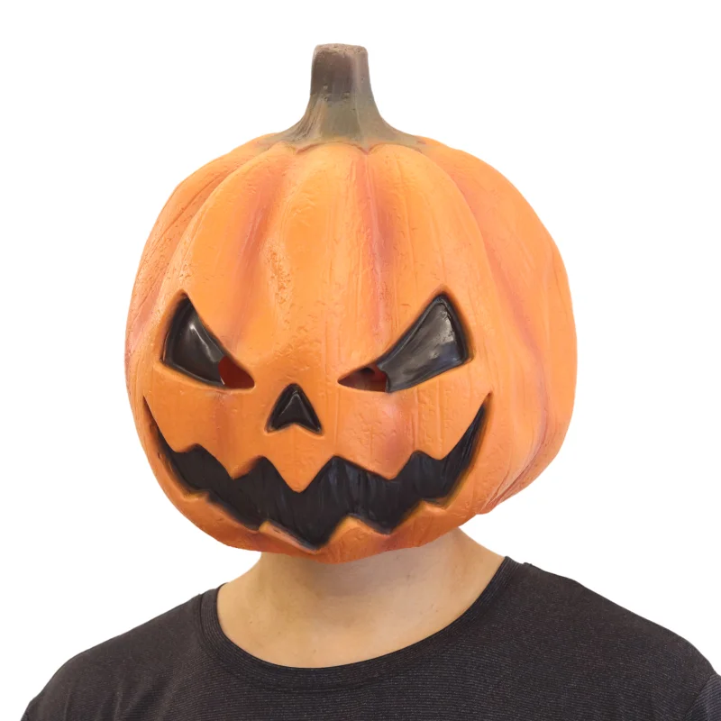 Halloween Devil Pumpkin Mask Cosplay Latex Full Face Headwear Party Pumpkin Head Latex Mask Creepy Demon Costume Props for Adult