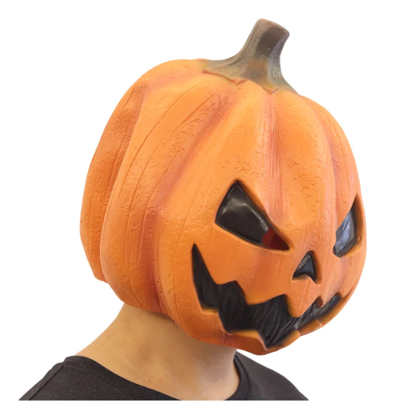 Halloween Devil Pumpkin Mask Cosplay Latex Full Face Headwear Party Pumpkin Head Latex Mask Creepy Demon Costume Props for Adult