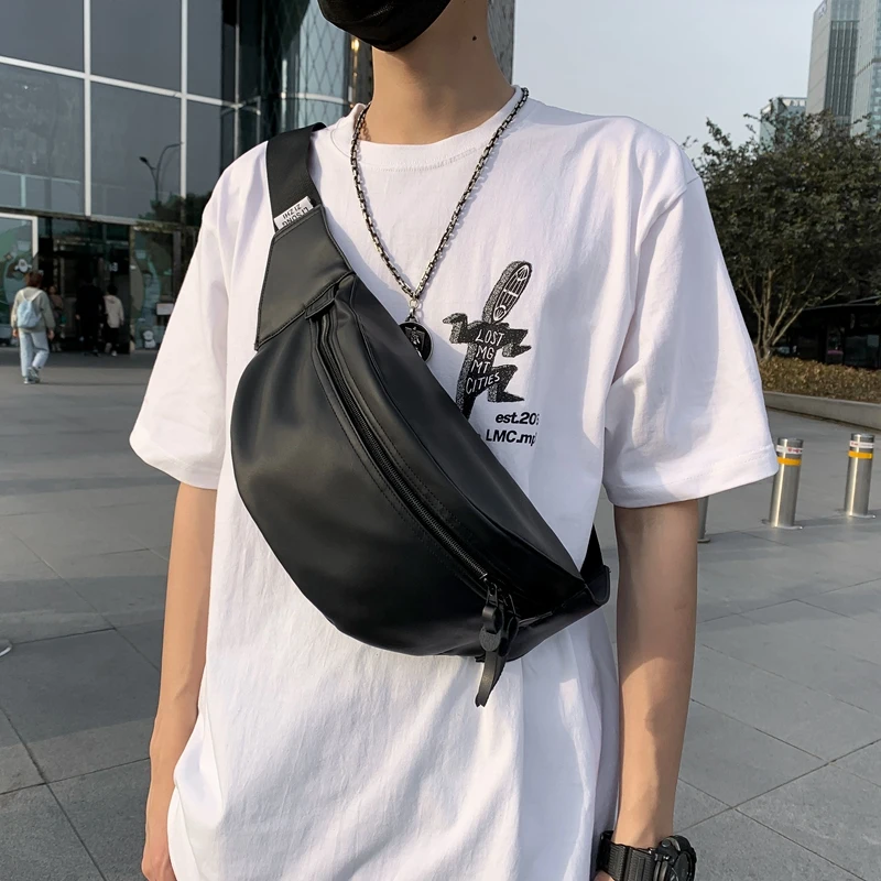 Sport Chest Pack PU Leather Men Belt Bag Casual Trend Waterproof Shoulder Bag Fanny Pack Street Hip-hop Boy Waist Bag Phone Pack