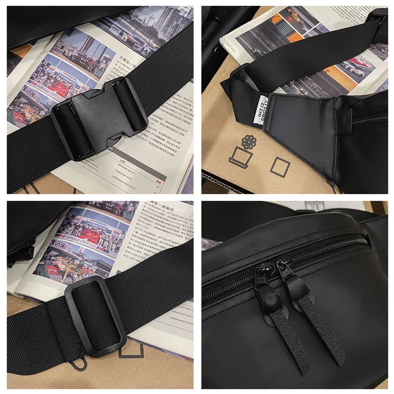 Sport Chest Pack PU Leather Men Belt Bag Casual Trend Waterproof Shoulder Bag Fanny Pack Street Hip-hop Boy Waist Bag Phone Pack