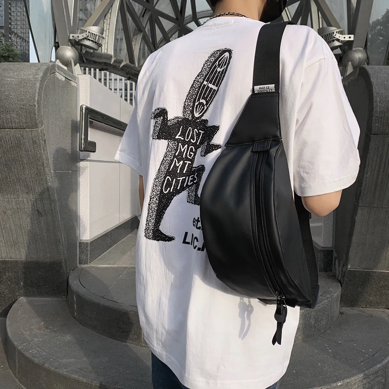 Sport Chest Pack PU Leather Men Belt Bag Casual Trend Waterproof Shoulder Bag Fanny Pack Street Hip-hop Boy Waist Bag Phone Pack