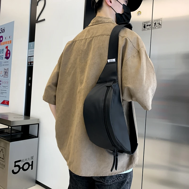 Sport Chest Pack PU Leather Men Belt Bag Casual Trend Waterproof Shoulder Bag Fanny Pack Street Hip-hop Boy Waist Bag Phone Pack