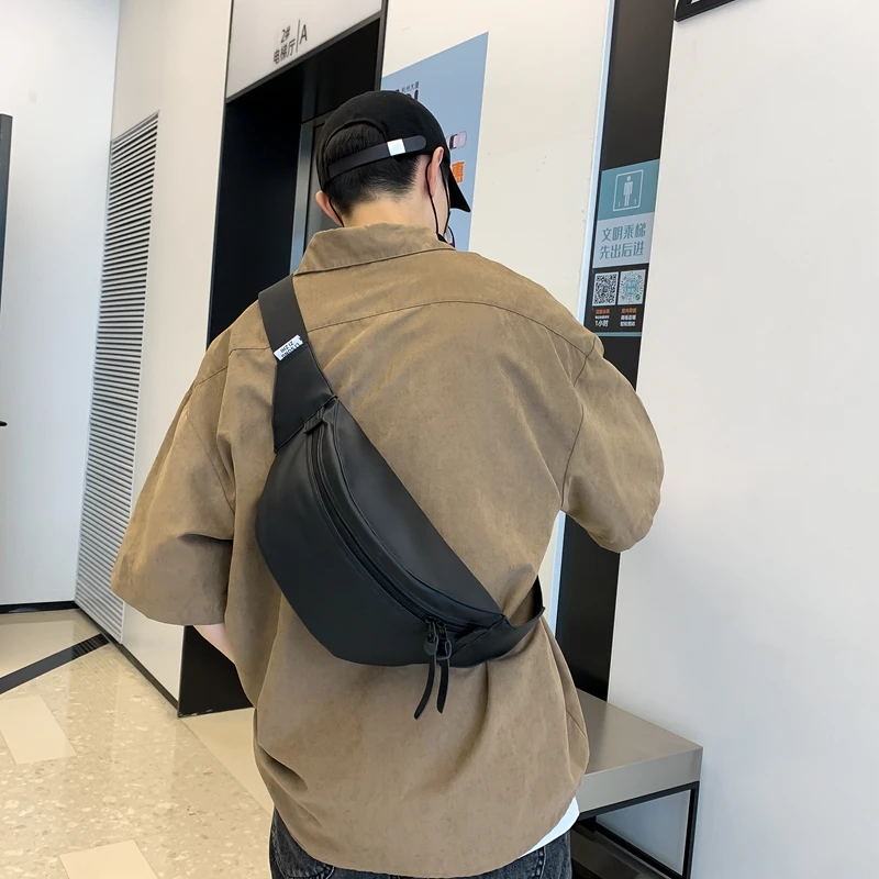 Sport Chest Pack PU Leather Men Belt Bag Casual Trend Waterproof Shoulder Bag Fanny Pack Street Hip-hop Boy Waist Bag Phone Pack