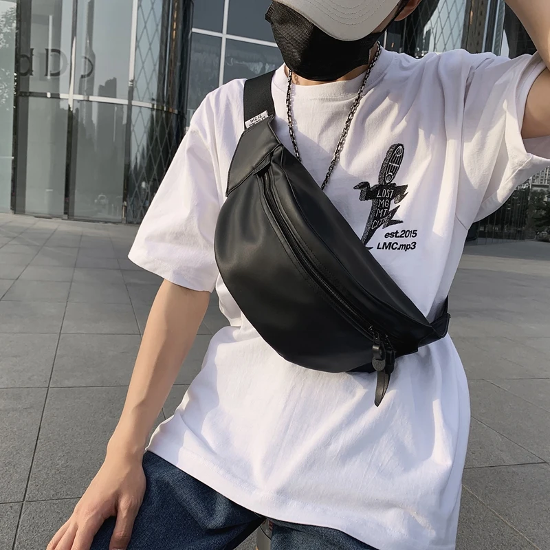 Sport Chest Pack PU Leather Men Belt Bag Casual Trend Waterproof Shoulder Bag Fanny Pack Street Hip-hop Boy Waist Bag Phone Pack