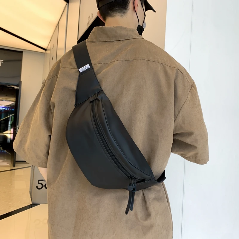 Sport Chest Pack PU Leather Men Belt Bag Casual Trend Waterproof Shoulder Bag Fanny Pack Street Hip-hop Boy Waist Bag Phone Pack