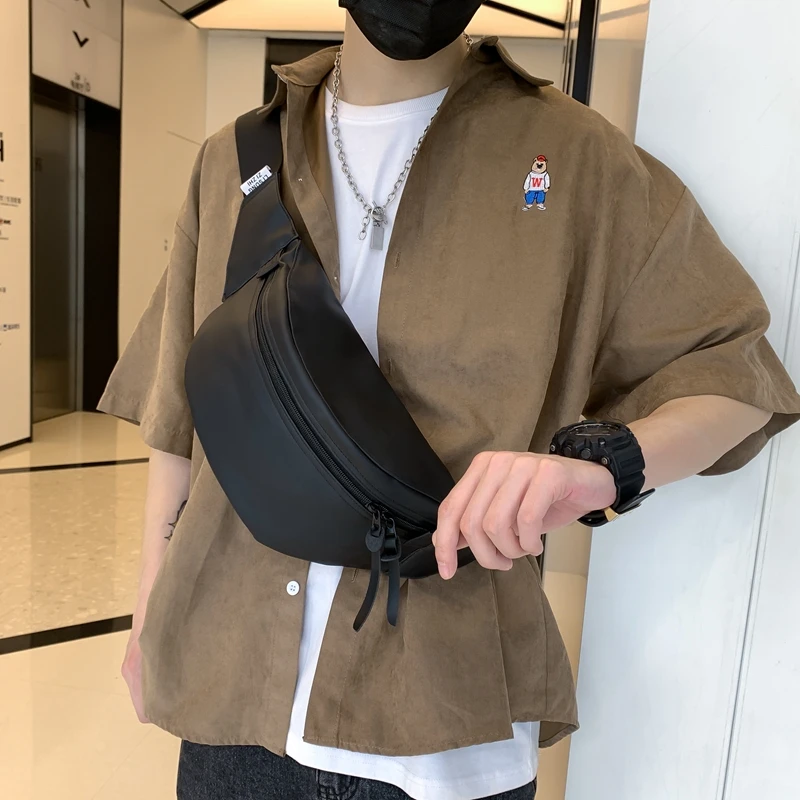 Sport Chest Pack PU Leather Men Belt Bag Casual Trend Waterproof Shoulder Bag Fanny Pack Street Hip-hop Boy Waist Bag Phone Pack