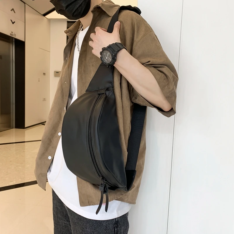 Sport Chest Pack PU Leather Men Belt Bag Casual Trend Waterproof Shoulder Bag Fanny Pack Street Hip-hop Boy Waist Bag Phone Pack