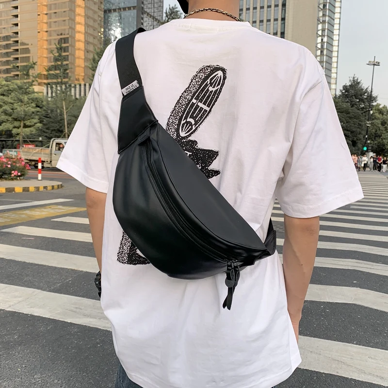 Sport Chest Pack PU Leather Men Belt Bag Casual Trend Waterproof Shoulder Bag Fanny Pack Street Hip-hop Boy Waist Bag Phone Pack