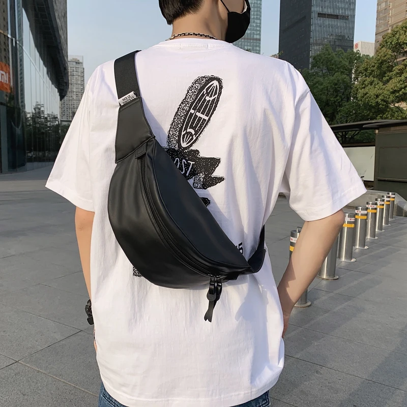 Sport Chest Pack PU Leather Men Belt Bag Casual Trend Waterproof Shoulder Bag Fanny Pack Street Hip-hop Boy Waist Bag Phone Pack