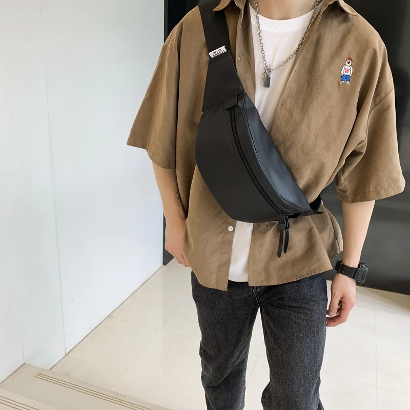 Sport Chest Pack PU Leather Men Belt Bag Casual Trend Waterproof Shoulder Bag Fanny Pack Street Hip-hop Boy Waist Bag Phone Pack