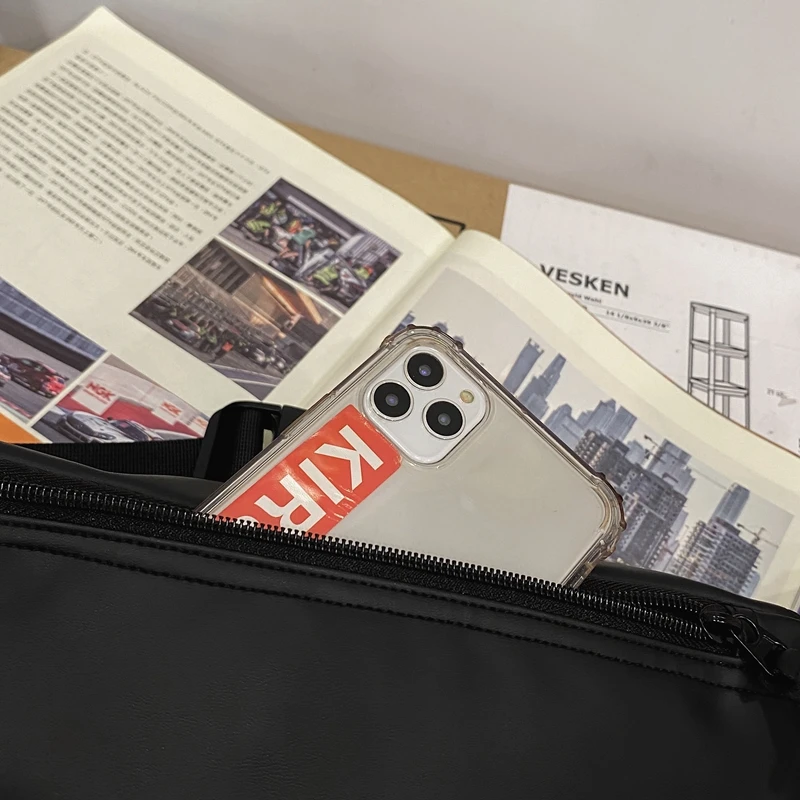 Sport Chest Pack PU Leather Men Belt Bag Casual Trend Waterproof Shoulder Bag Fanny Pack Street Hip-hop Boy Waist Bag Phone Pack