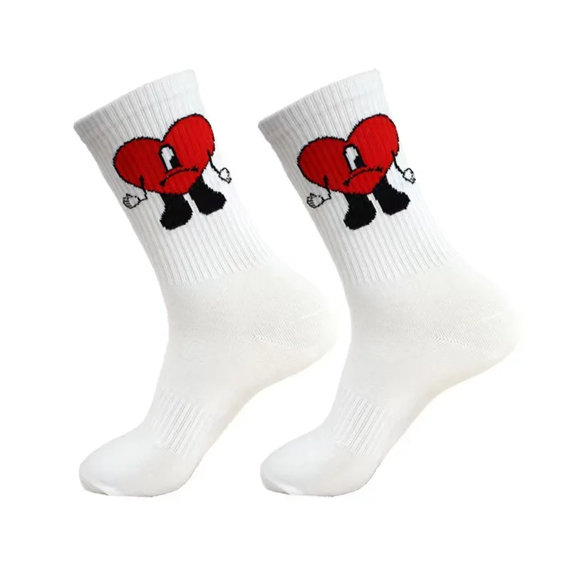 Street Bad Bunny Adult Knitting Socks Anime Cosplay Red Heart Cotton Cartoon Personality Socks Trend Stockings Gift