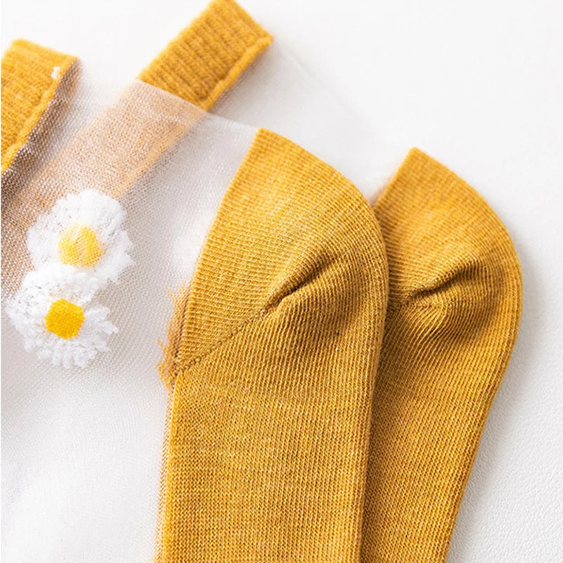 5Pairs/Lot Sexy Mesh Fishnet Socks Ultra-thin Transparent Women Socks for summer Glass fiber Silk Socks daisy Flower Ankle Socks