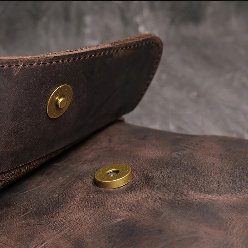 Vintage Genuine Leather Dark Crossbody Bag Phone Bag Fashion Sling Bag MEN'S Cowhide Shoulder Bag 7.9-inch iPad Bag