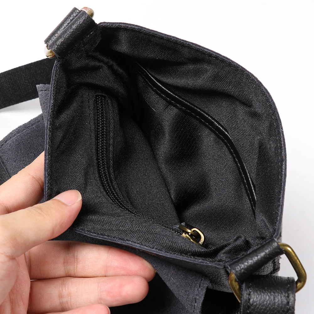 Vintage Genuine Leather Dark Crossbody Bag Phone Bag Fashion Sling Bag MEN'S Cowhide Shoulder Bag 7.9-inch iPad Bag
