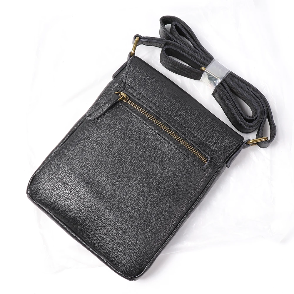 Vintage Genuine Leather Dark Crossbody Bag Phone Bag Fashion Sling Bag MEN'S Cowhide Shoulder Bag 7.9-inch iPad Bag