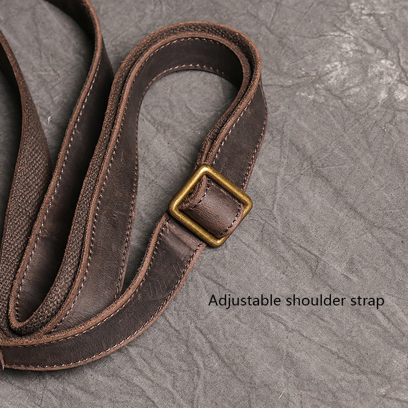 Vintage Genuine Leather Dark Crossbody Bag Phone Bag Fashion Sling Bag MEN'S Cowhide Shoulder Bag 7.9-inch iPad Bag