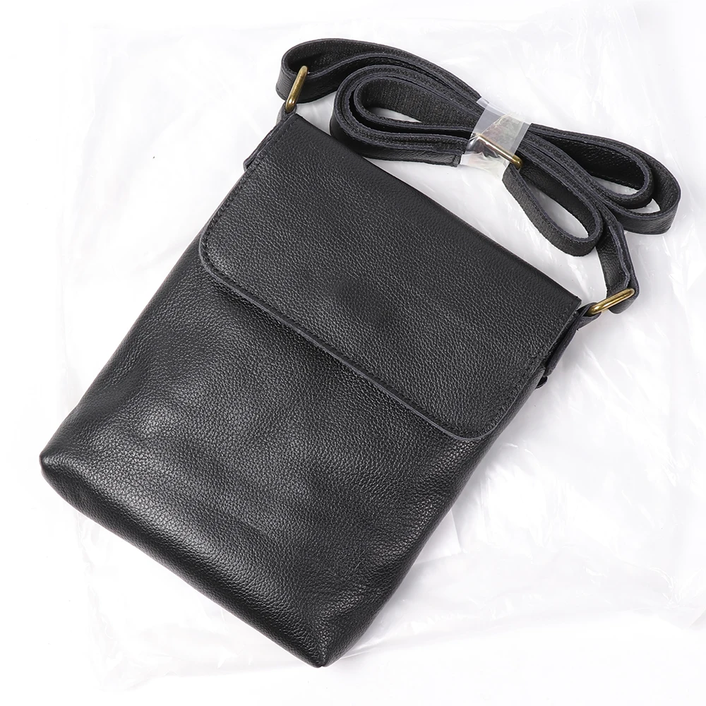 Vintage Genuine Leather Dark Crossbody Bag Phone Bag Fashion Sling Bag MEN'S Cowhide Shoulder Bag 7.9-inch iPad Bag