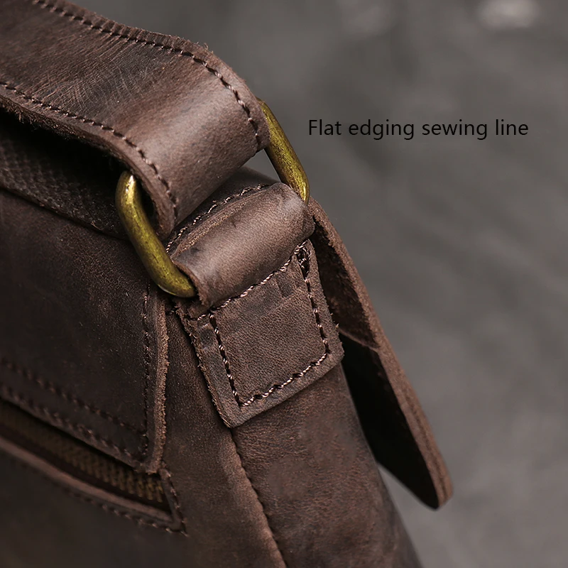 Vintage Genuine Leather Dark Crossbody Bag Phone Bag Fashion Sling Bag MEN'S Cowhide Shoulder Bag 7.9-inch iPad Bag