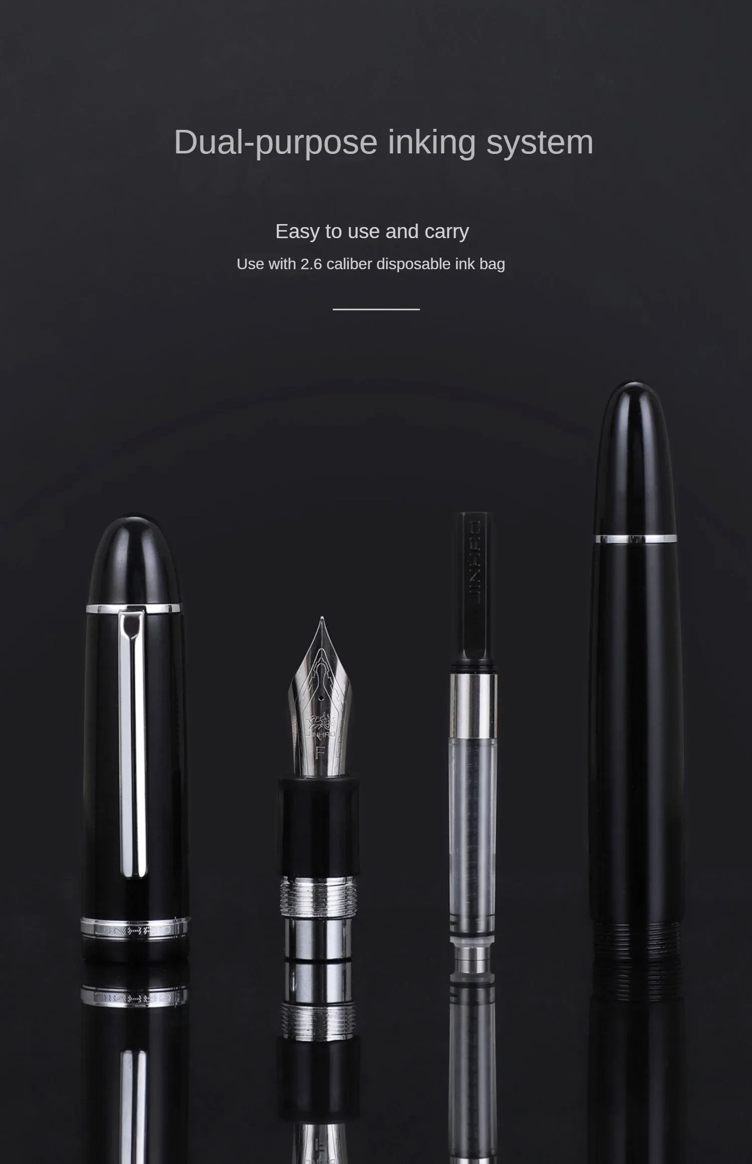 JINHAO X159 Acrylic Fountain Pen Black Color Ink Pen Student Business School Office Supplies Calligraphy Pens Stationery PK 82