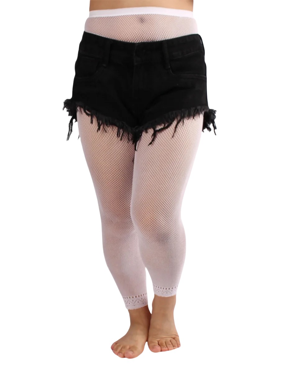 Women's Footless Fishnet Ankle Tights Plus Size High Waist High Stretch Large Size Net Leggings Stockings Can Be Wear 100kg