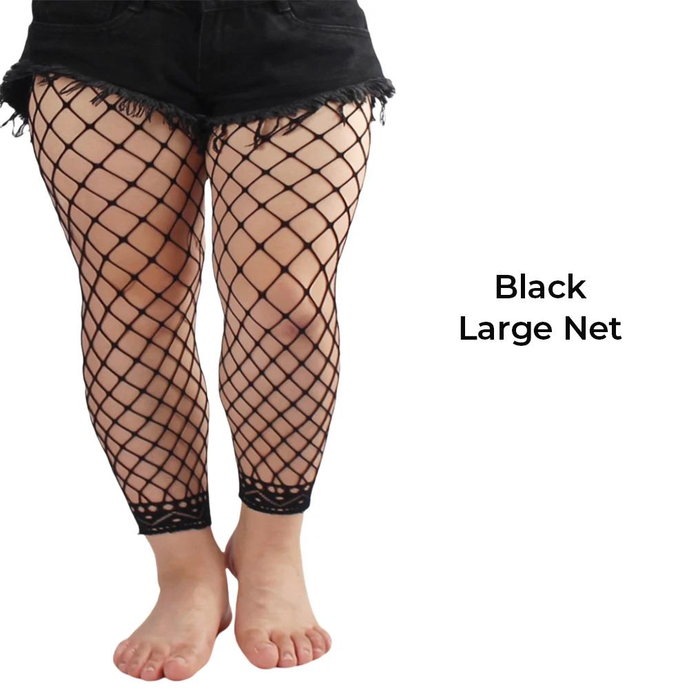 Women's Footless Fishnet Ankle Tights Plus Size High Waist High Stretch Large Size Net Leggings Stockings Can Be Wear 100kg