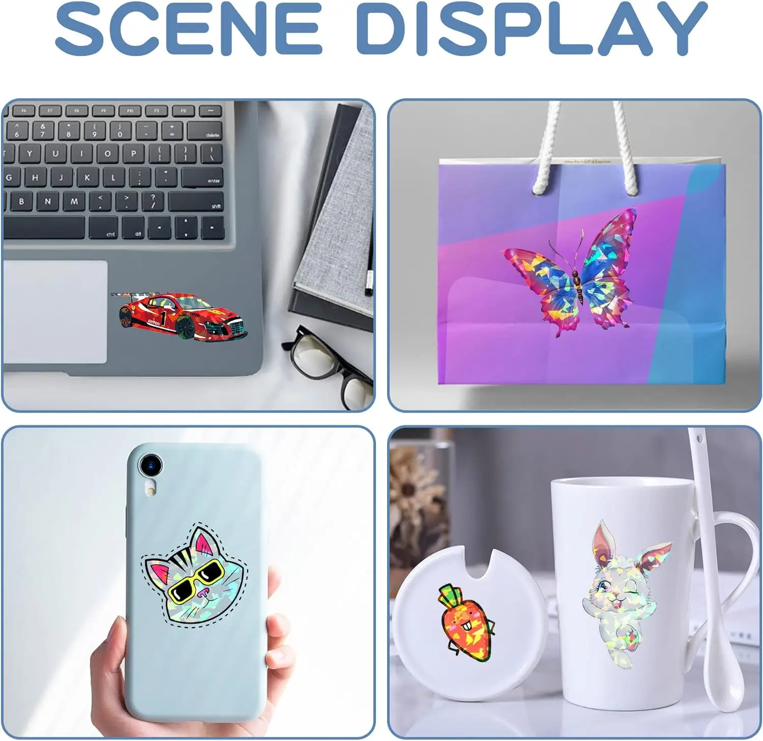 Holographic Printable Sticker Paper for Inkjet 10 Pcs Vinyl Sticker Printable Paper, Waterproof Glossy Sticker Dries Quickly A4