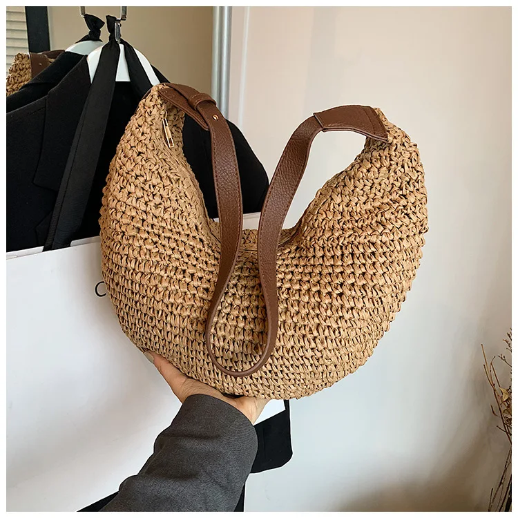 Forest Lazy Style Crossbody Bag Bohemian Handmade Grass Woven Bag Leisure Vacation Beach Women's Woven Dumpling Bun