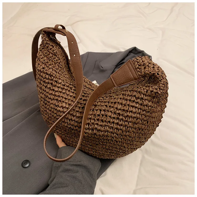 Forest Lazy Style Crossbody Bag Bohemian Handmade Grass Woven Bag Leisure Vacation Beach Women's Woven Dumpling Bun