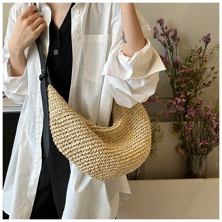 Forest Lazy Style Crossbody Bag Bohemian Handmade Grass Woven Bag Leisure Vacation Beach Women's Woven Dumpling Bun