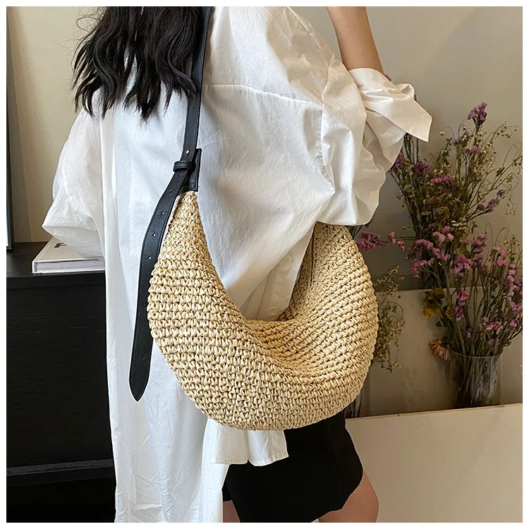 Forest Lazy Style Crossbody Bag Bohemian Handmade Grass Woven Bag Leisure Vacation Beach Women's Woven Dumpling Bun