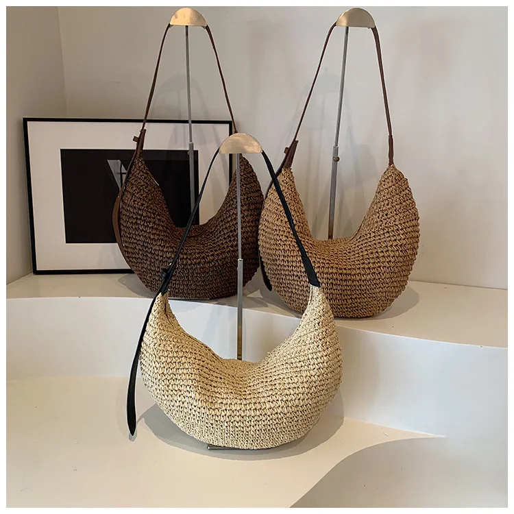 Forest Lazy Style Crossbody Bag Bohemian Handmade Grass Woven Bag Leisure Vacation Beach Women's Woven Dumpling Bun