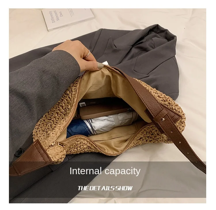Forest Lazy Style Crossbody Bag Bohemian Handmade Grass Woven Bag Leisure Vacation Beach Women's Woven Dumpling Bun