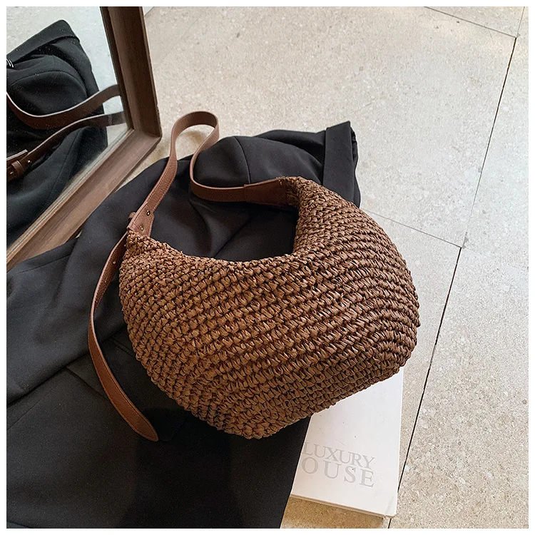 Forest Lazy Style Crossbody Bag Bohemian Handmade Grass Woven Bag Leisure Vacation Beach Women's Woven Dumpling Bun