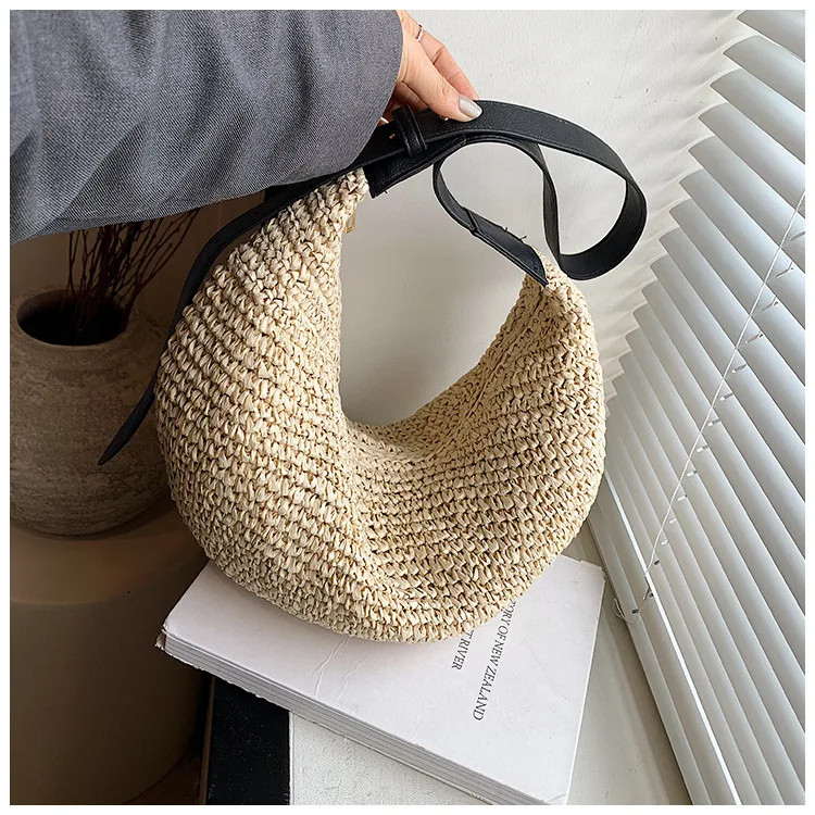 Forest Lazy Style Crossbody Bag Bohemian Handmade Grass Woven Bag Leisure Vacation Beach Women's Woven Dumpling Bun