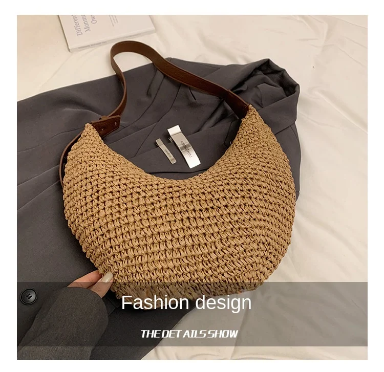 Forest Lazy Style Crossbody Bag Bohemian Handmade Grass Woven Bag Leisure Vacation Beach Women's Woven Dumpling Bun