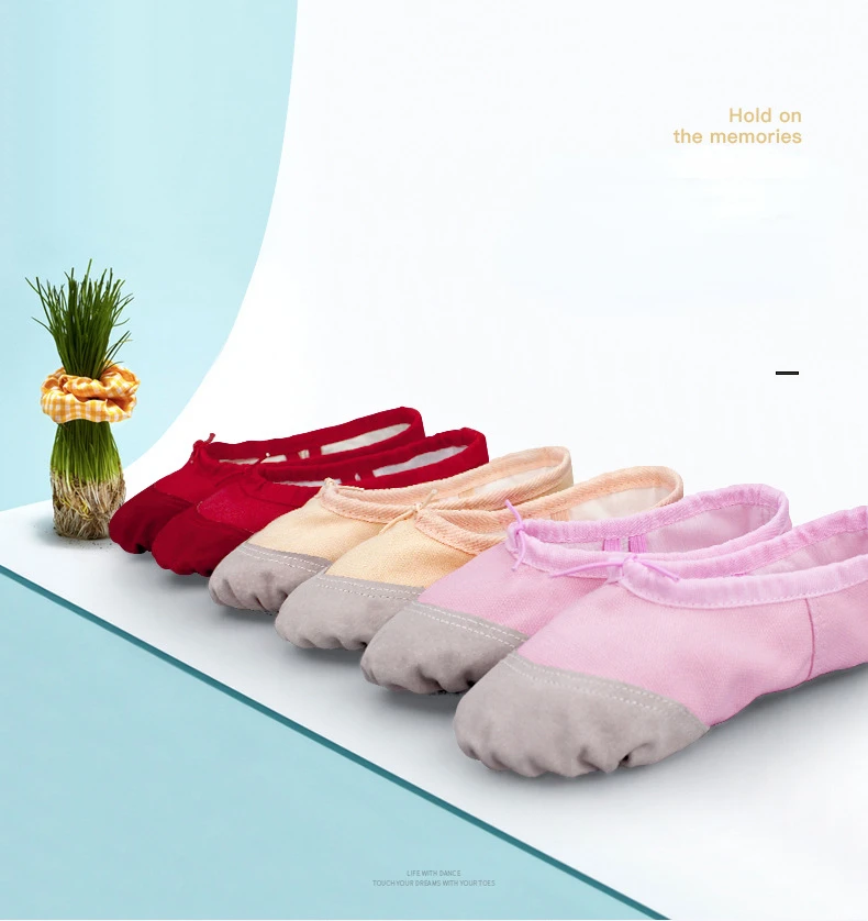 Dance Leather Toe Canvas Shoes for Girls Ballet Slippers Split Sole Gymnastics Skate Yoga Dancing Daily Practice Kids Ballerina