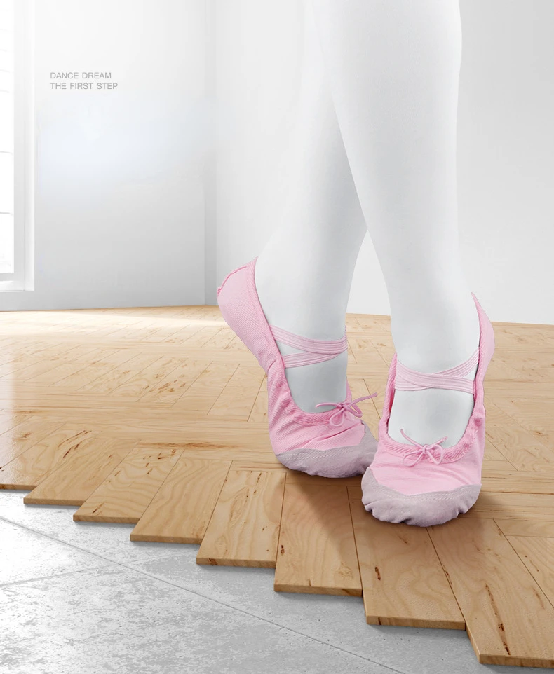 Dance Leather Toe Canvas Shoes for Girls Ballet Slippers Split Sole Gymnastics Skate Yoga Dancing Daily Practice Kids Ballerina