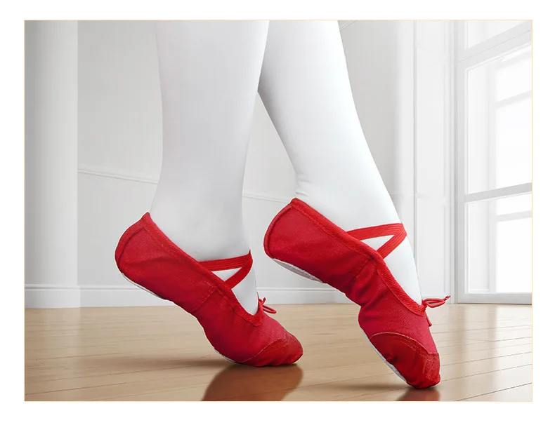 Dance Leather Toe Canvas Shoes for Girls Ballet Slippers Split Sole Gymnastics Skate Yoga Dancing Daily Practice Kids Ballerina