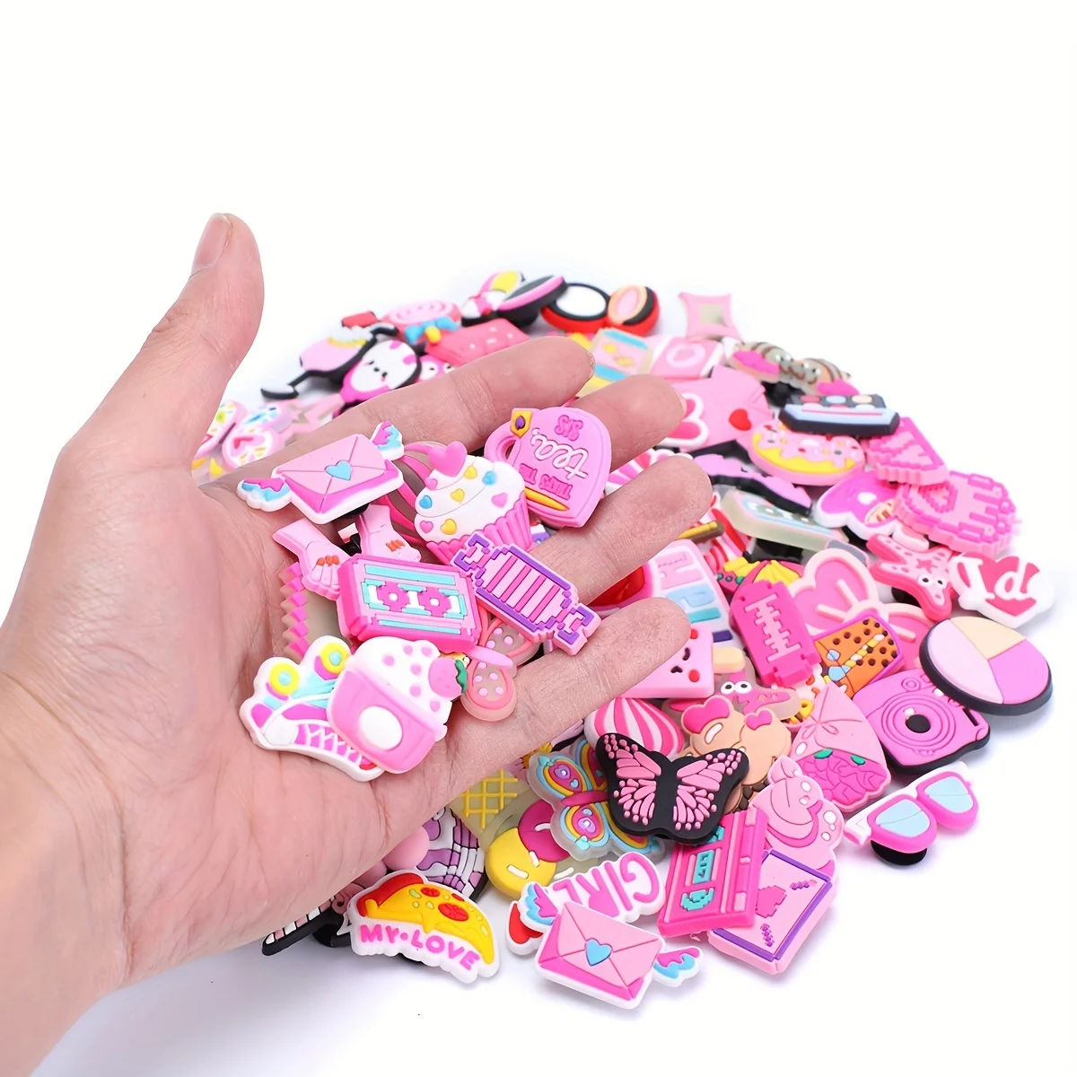 5/10/20/30/50pcs Random Pink Pattern Shoe Decoration Charms, Lovely Clogs Slippers Accessories, Favored as Festival Gifts
