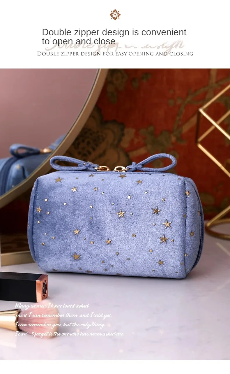 Portable Travel Small Cosmetic Bag Flannel Cosmetic Storage Bag Hand Flannel Women's Large Capacity Starry Sky Cosmetic Bag