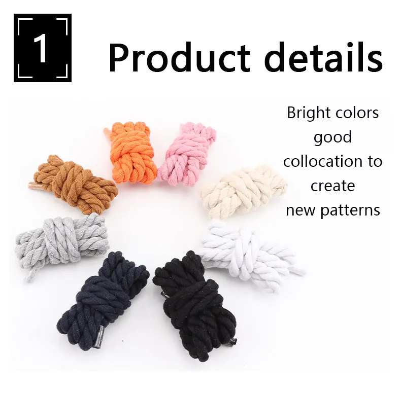 Round Shoelace 10mm Shoelace Hand-woven Universal Three-strand Cotton Rope Solid Color Bold Cotton Twist Decoration Shoe Laces