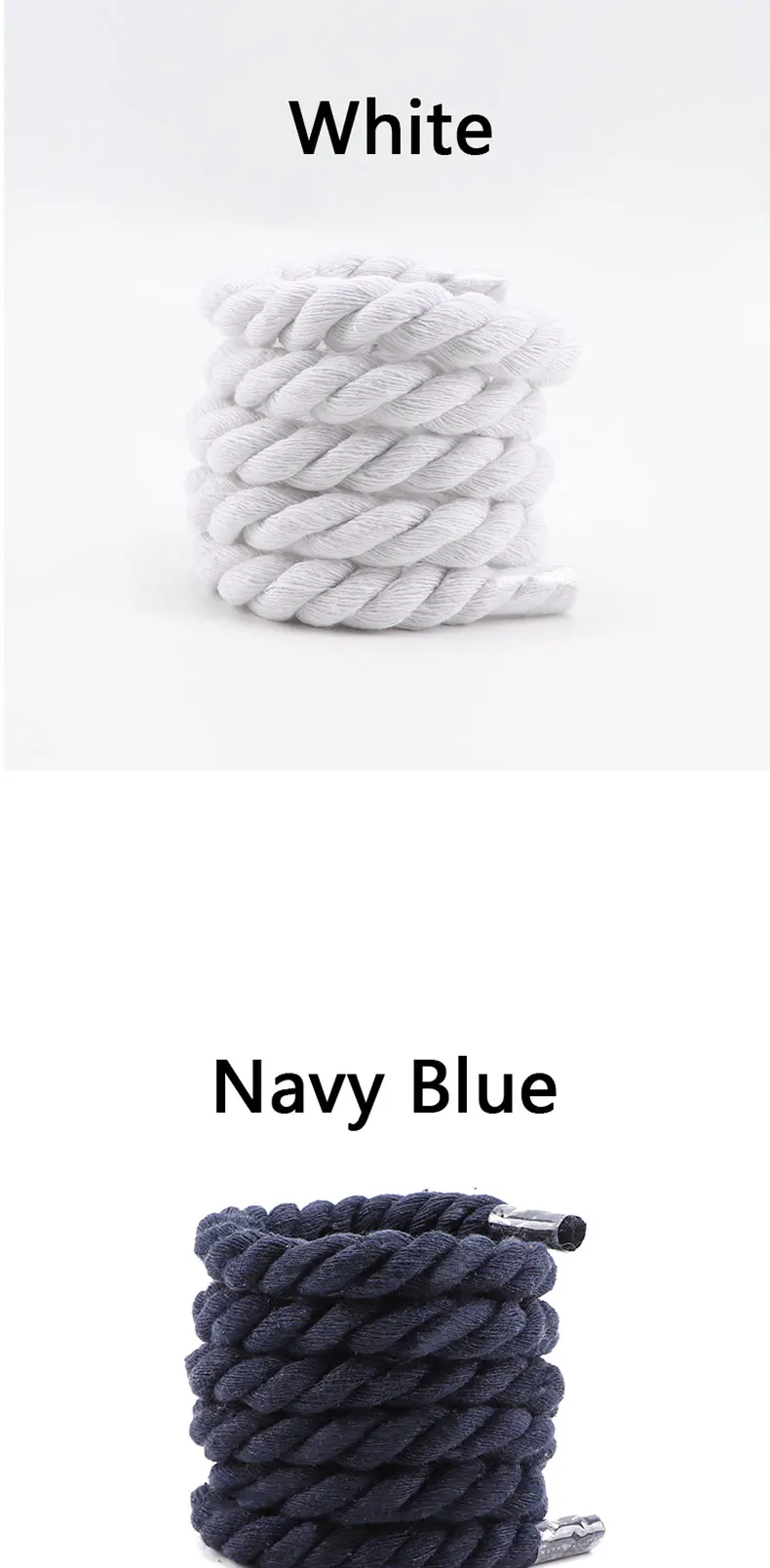 Round Shoelace 10mm Shoelace Hand-woven Universal Three-strand Cotton Rope Solid Color Bold Cotton Twist Decoration Shoe Laces