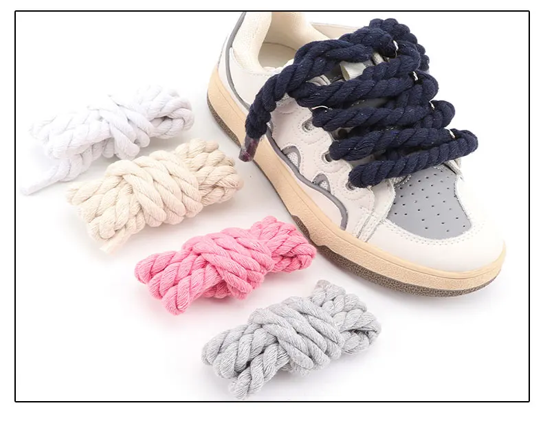 Round Shoelace 10mm Shoelace Hand-woven Universal Three-strand Cotton Rope Solid Color Bold Cotton Twist Decoration Shoe Laces
