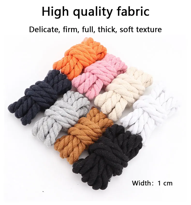 Round Shoelace 10mm Shoelace Hand-woven Universal Three-strand Cotton Rope Solid Color Bold Cotton Twist Decoration Shoe Laces