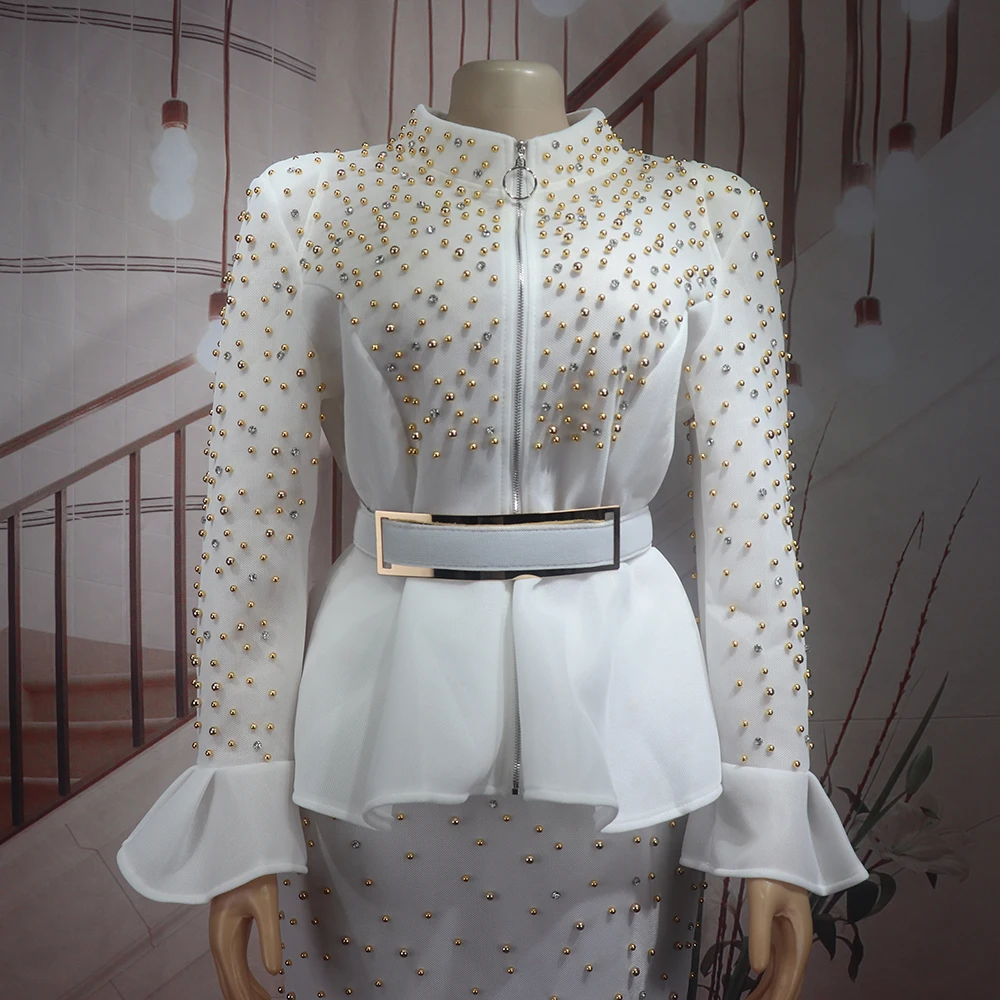 Fashion Suit African Dresses for Woman Rhinestone Turkey Dresses for Women Luxury High Quality Mesh Fabric African Beaded Dress