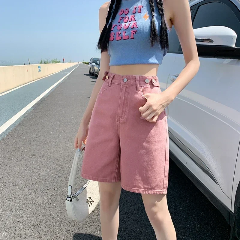 Summer New Women's Short Jeans Y2K Retro Street Fashion Casual Denim Shorts Female High Waisted Loose Straight Leg Denim Shorts